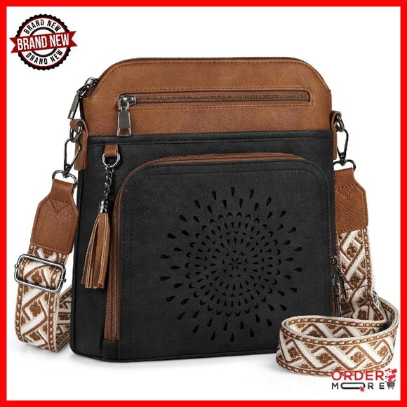 Leather Crossbody Purse with Built-in Wallet, Spacious Compartments